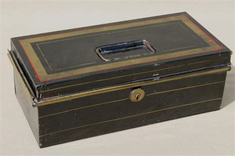 1800's 9x6x3 black antique metal documents box|Document Box In Antique Toleware for sale .